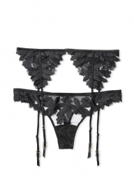 Сексуальный комплект белья Victoria's Secret трусики и пояс art971535 (Черный, размер XS)