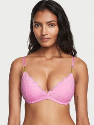 Кружевной комплект белья Victoria's Secret бюст push up и трусики тонг 1159784023 (Розовый, 32B/XS)