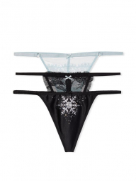 Набор трусики стринги Victoria's Secret Novelty Panties 1159760846 (Голубой/Черный, XL)
