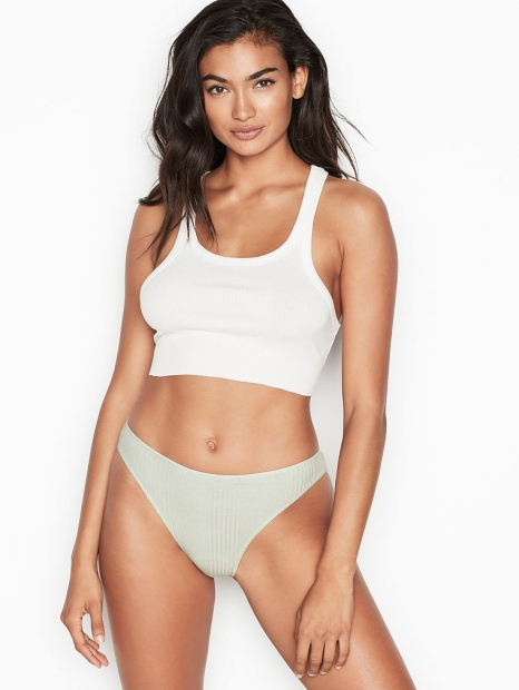 Трусики Victoria's Secret высокие в рубчик art663441 (Серый, размер M)