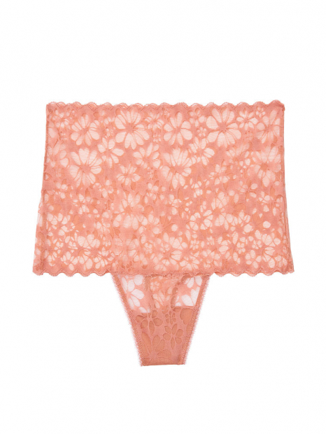 Высокие кружевные трусики стринги Victoria’s Secret art608569 (Бежево-розовый, размер S)