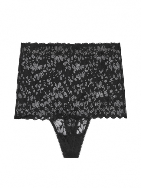 Высокие кружевные трусики стринги Victoria’s Secret art145154 (Черный, размер M)