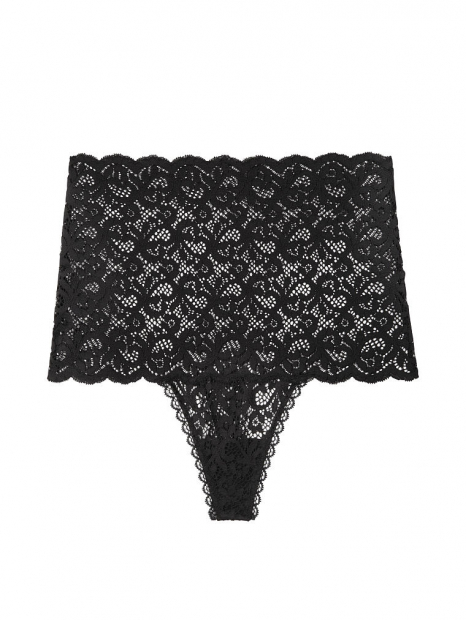 Высокие кружевные трусики Victoria's Secret art856558 (Черный, размер XS)