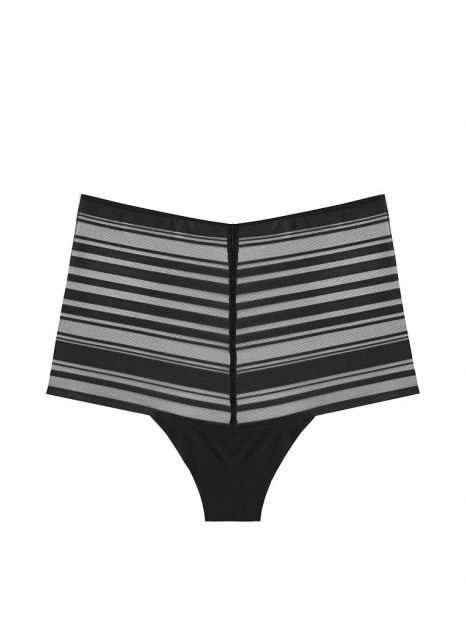 Высокие кружевные трусики стринг Victoria’s Secret art107604 (Черный, размер S)