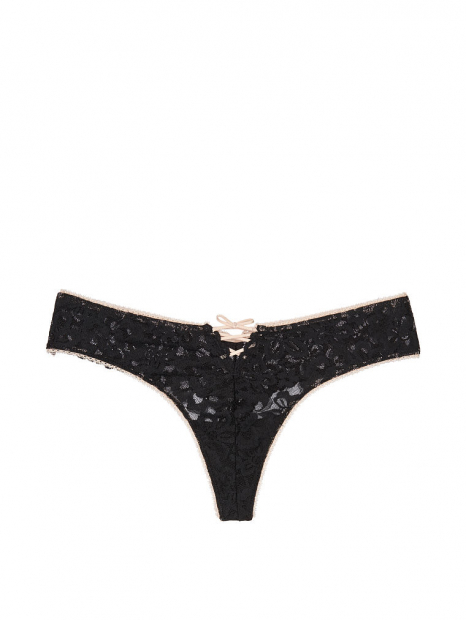Кружевные трусики тонг Victoria's Secret art154355 (Черный, размер XS)