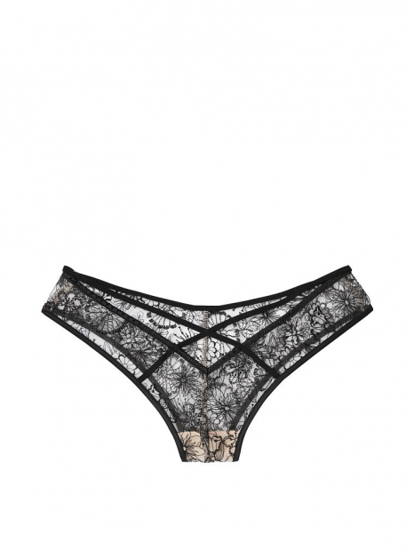 Кружевные трусики чики Victoria's Secret со стразами art627598 (Черный, размер S)