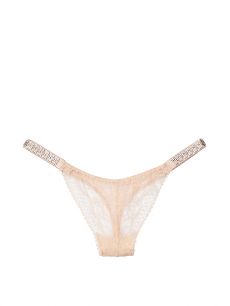 Эффектные кружевные трусики со стразами Victoria's Secret art582128 (Бежевый, размер S)