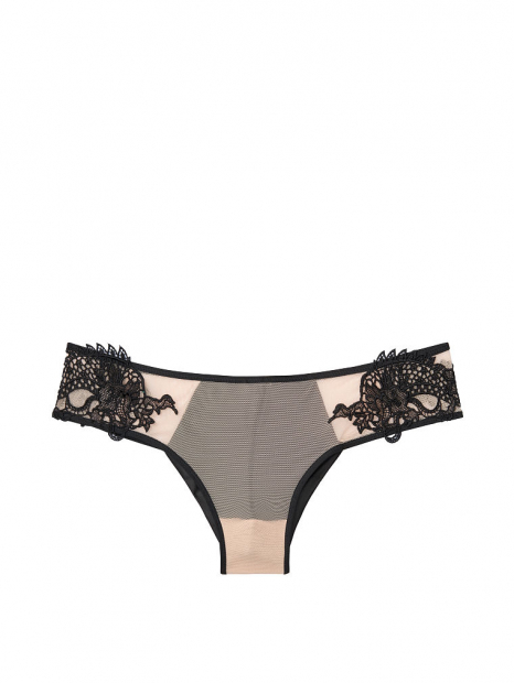 Эффектные кружевные трусики чики Victoria's Secret art989898 (Бежевый/Черный, размер M)