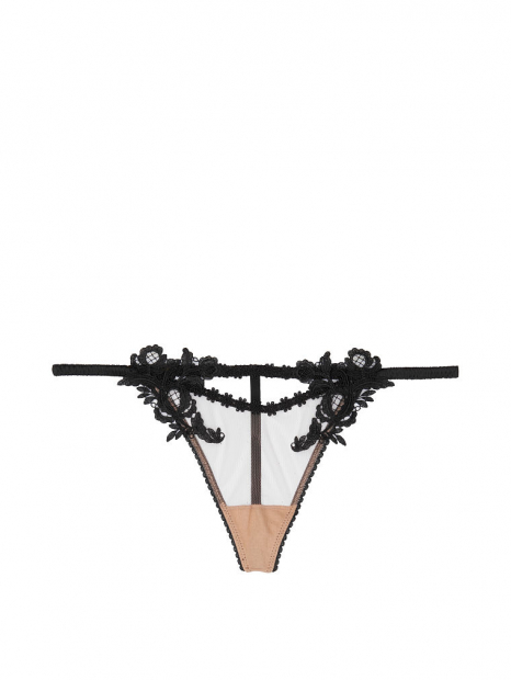 Ефектні мереживні трусики стрінги Victorias Secret art963507 (Чорний, розмір XS)