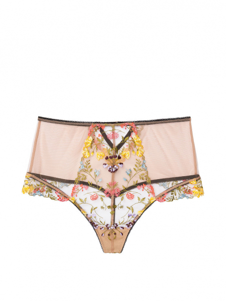 Ефектні мереживні трусики з вишивкою Victoria`s Secret art103486 (Бежевий, розмір S) XS