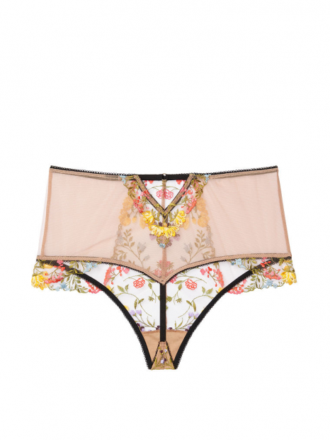 Ефектні мереживні трусики з вишивкою Victoria`s Secret art103486 (Бежевий, розмір S) XL