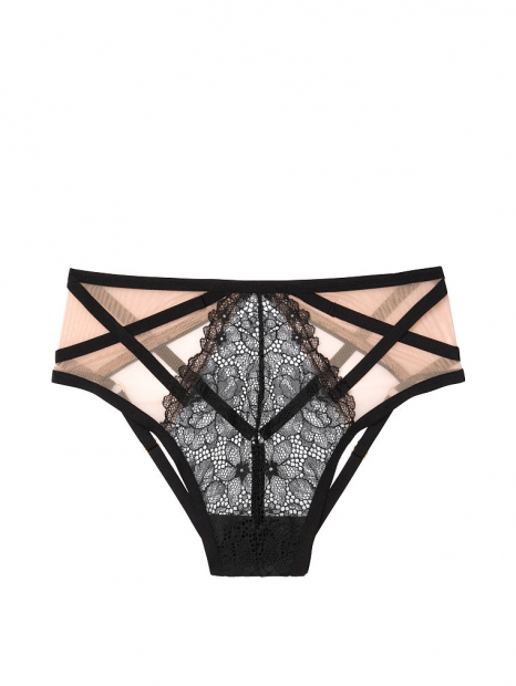 Открытые кружевные трусики чики Love by Victoria Victoria's Secret art744219  (Черный/Нюд, размер M)