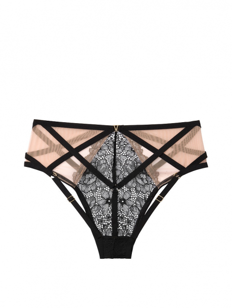 Открытые кружевные трусики чики Love by Victoria Victoria's Secret art744219  (Черный/Нюд, размер M)