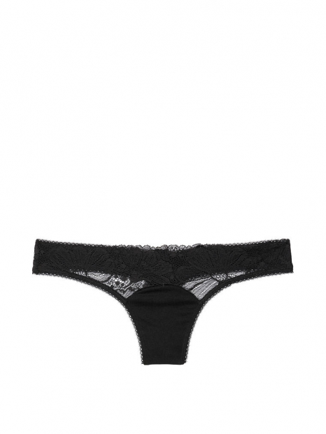 Кружевные трусики тонг Victoria's Secret art285062 (Черный, размер L)
