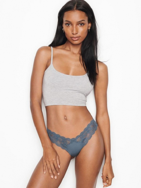 Эффектные кружевные трусики Victoria's Secret art459565 (Синий, размер L)