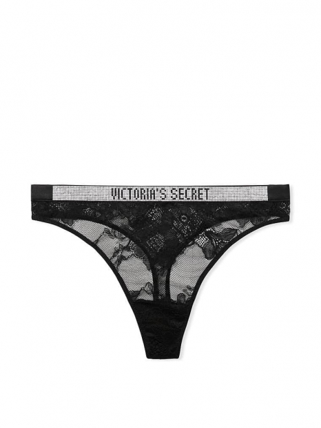 Трусики стринги кружевные Victoria's Secret 1159759988 (Черный, M)