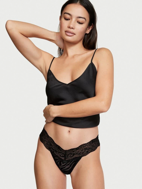 Кружевные трусики тонг Victoria's Secret 1159759888 (Черный, XL)