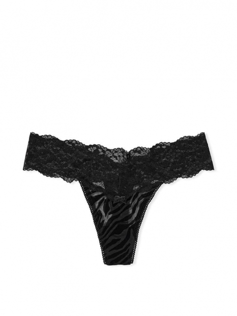 Кружевные трусики тонг Victoria's Secret 1159759888 (Черный, XL)