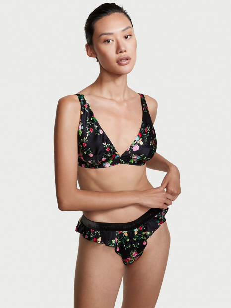 Трусики шелковые Victoria's Secret с цветочным принтом 1159761341 (Черный, L)
