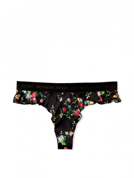 Трусики шелковые Victoria's Secret с цветочным принтом 1159761341 (Черный, L)