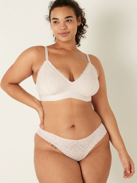 Кружевные трусики мини-бикини Victoria's Secret Pink бесшовные 1159761176 (Бежевый, XL)