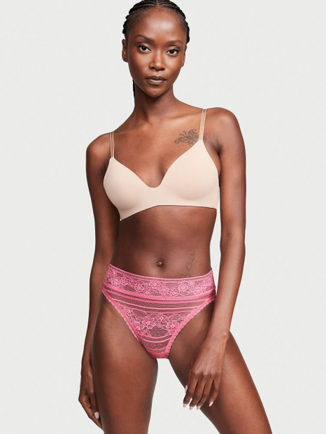 Кружевные трусики Victoria's Secret с цветочным принтом 1159767632 (Розовый, S)