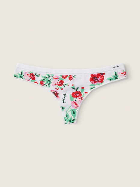 Трусики тонг Victoria's Secret Pink с цветочным принтом 1159769870 (Белый, L)