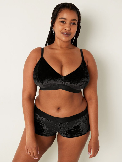 Бархатные трусики шортики Victoria's Secret Pink 1159769925 (Черный, XXL)