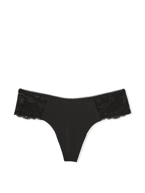 Бесшовные трусики Victoria's Secret тонг с кружевом 1159768616 (Черный, S)