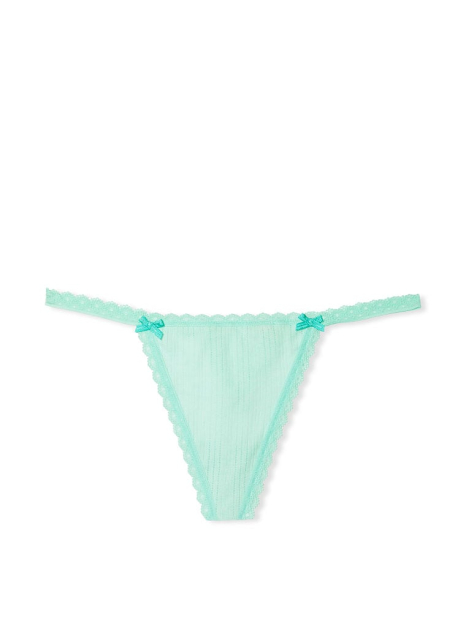 Хлопковые женские трусики Victoria's Secret стринги с кружевом 1159769920 (Зеленый, XS)
