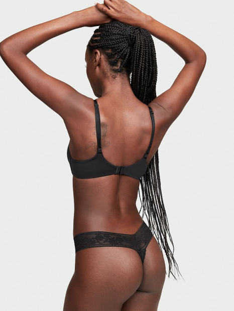 Трусики тонг с цветочным кружевом Victoria's Secret 1159769023 (Черный, XS)