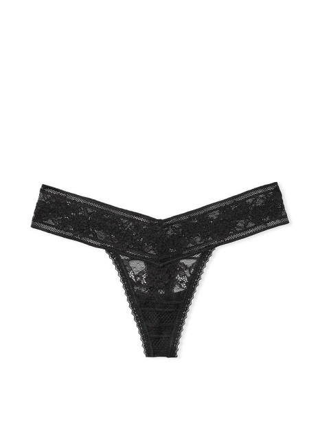 Трусики тонг с цветочным кружевом Victoria's Secret 1159769023 (Черный, XS)