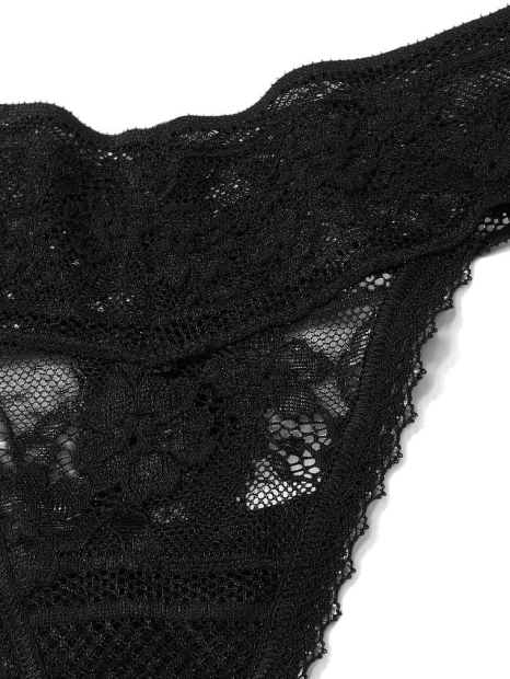 Трусики тонг с цветочным кружевом Victoria's Secret 1159769023 (Черный, XS)
