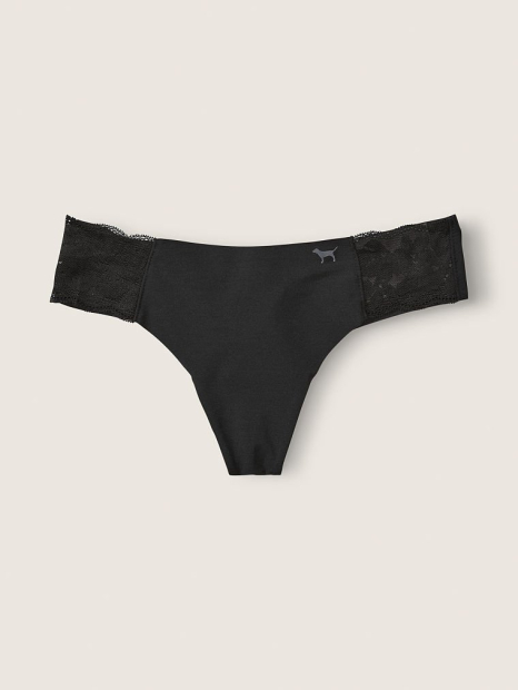 Бесшовные трусики тонг Victoria's Secret с кружевом 1159769519 (Черный, XS)