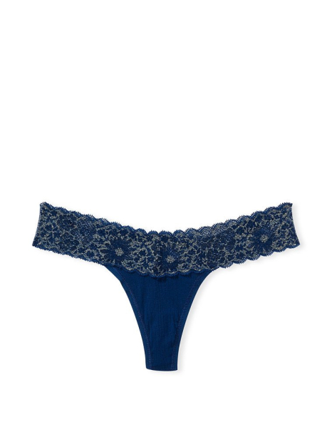 Женские трусики тонг Victoria's Secret с кружевом 1159770071 (Синий, S)