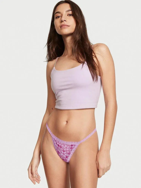 Женские кружевные трусики Victoria's Secret стринги 1159770135 (Сиреневый, XS)