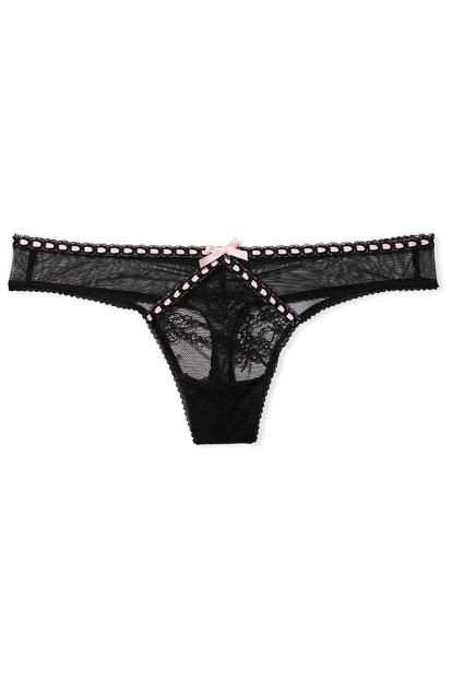 Женские кружевные трусики тонг Victoria's Secret 1159771580 (Черный, S)