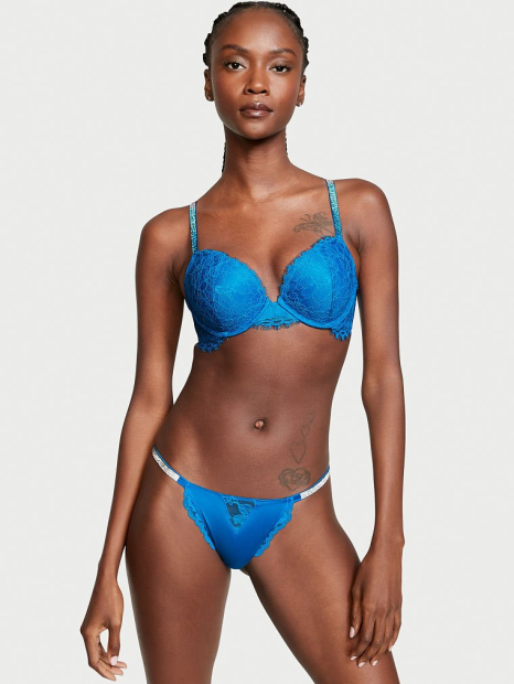 Стильные трусики со стразами Victoria's Secret чики с кружевом 1159771219 (Синий, XS)