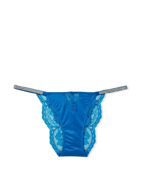 Стильные трусики со стразами Victoria's Secret чики с кружевом 1159771219 (Синий, XS)