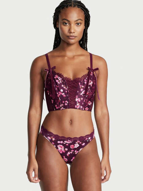 Гладкие трусики тонг Victoria's Secret с кружевными вставками 1159772173 (Бордовый, L)