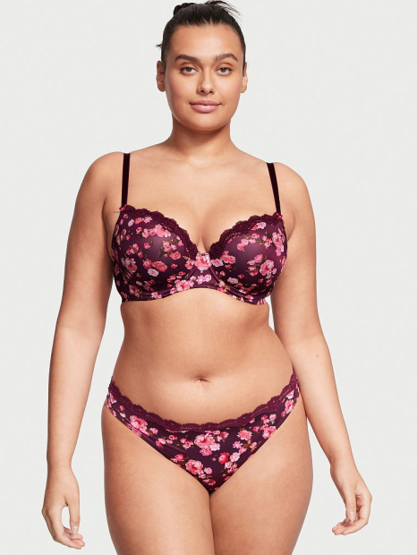 Гладкие трусики тонг Victoria's Secret с кружевными вставками 1159772173 (Бордовый, L)