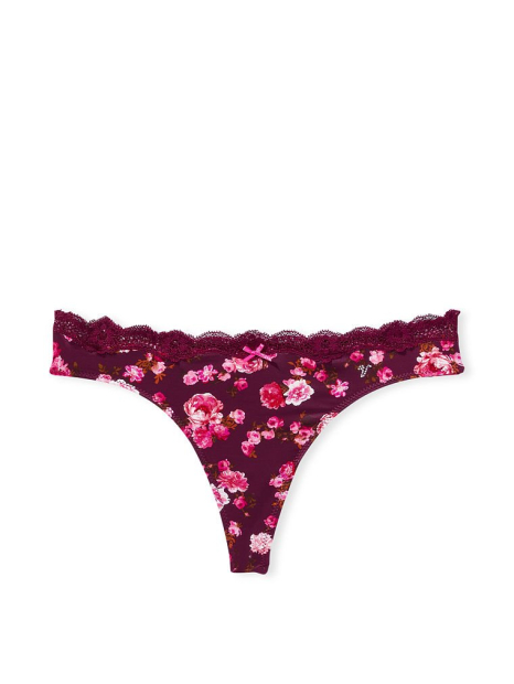 Гладкие трусики тонг Victoria's Secret с кружевными вставками 1159772173 (Бордовый, L)