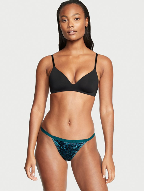 Женские бархатные трусики Victoria's Secret стринги 1159773595 (Зеленый, M)