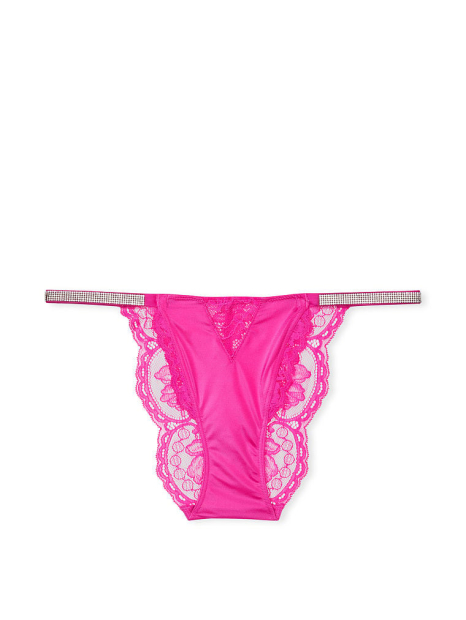 Стильные трусики со стразами Victoria's Secret чики с кружевом 1159773683 (Розовый, S)