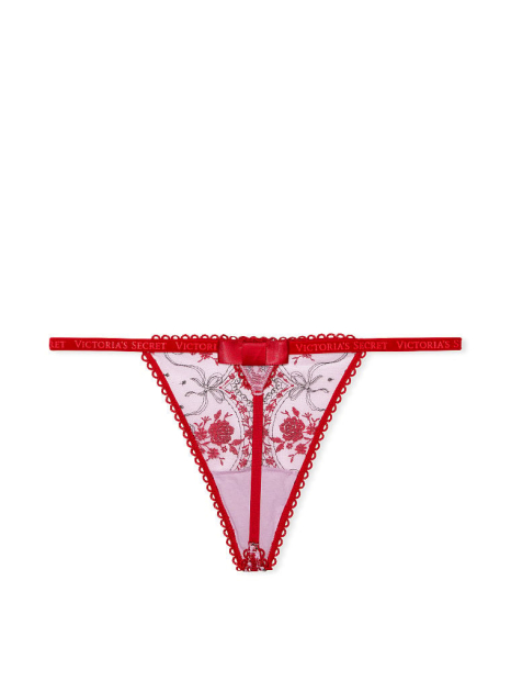 Сітчасті жіночі трусики стрінги Victoria ́s Secret з вишивкою з лого