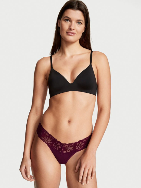 Женские трусики тонг Victoria's Secret с кружевом 1159784028 (Бордовый, L)