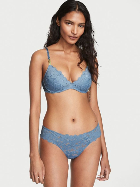 Кружевные трусики тонг Victoria's Secret с кружевом 1159786713 (Синий, XS)