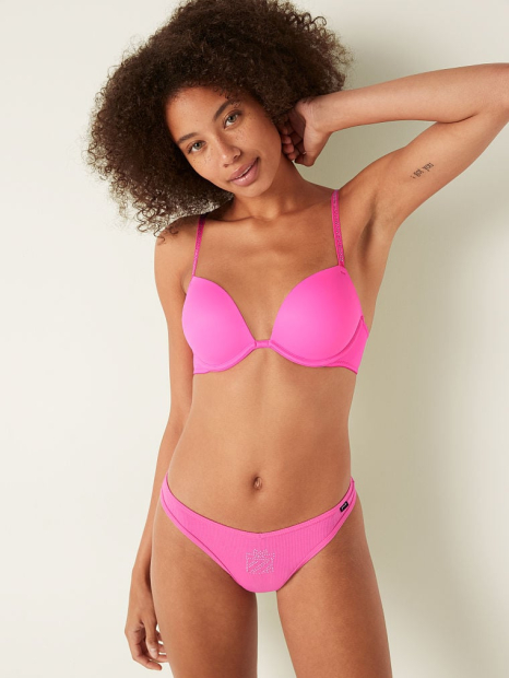 Женские трусики тонг Victoria's Secret Pink в рубчик со стразами 1159790721 (Розовый, S)