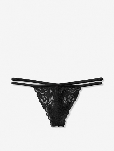 Черный кружевные трусики стринги Victorias Secret танга art584591 (размер M)