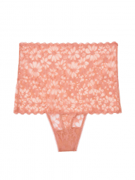 Высокие кружевные трусики стринги Victoria’s Secret art608569 (Бежево-розовый, размер S)